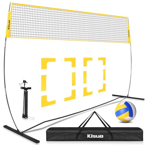 Freestanding Volleyball Net Set for Backyard - 12FT Portable Outdoor Volleyball Net Training Equipment with Soft Volleyball, Pump, Boundary Mark and Carry Bag for Park, Beach Games, Volleyball Sports - color: Yellow