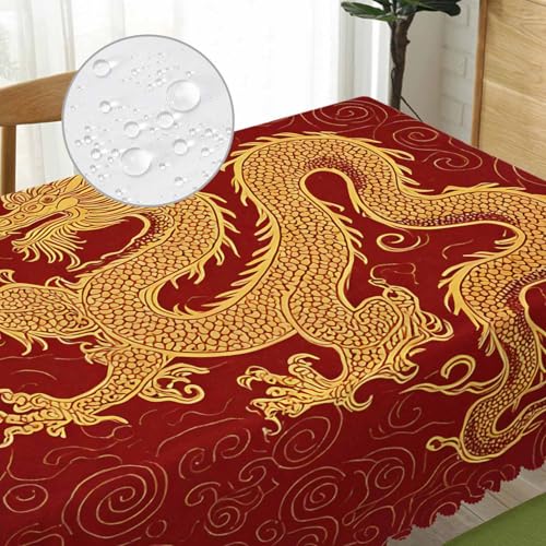 Dragon Decorative Tablecloth, Chinese Dragon Golden Red Kitchen Table Cover Oblong 52"X70" Tablecloths Dining Table Cloth Decor for Buffet Parties Patio and Camping - color: Dragon