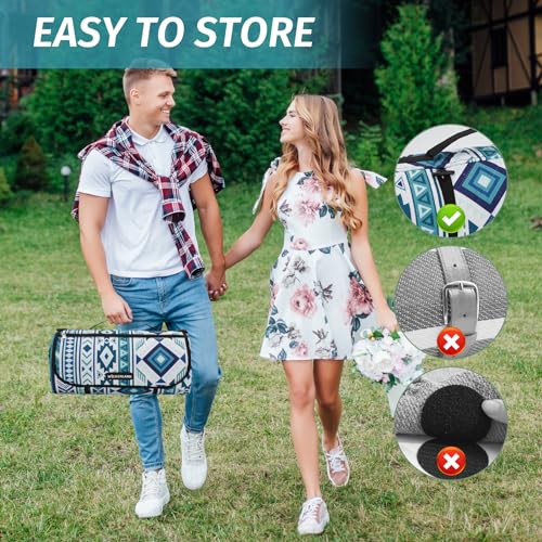 Picnic Blankets Extra Large Outdoor - Beach Blanket Waterproof Sandproof with Shoulder Strap, Machine Washable, Picnic Mat with Stakes for Grass Concert, Park, Lawn,Travel, Spring Summer. Blue - color: Blue