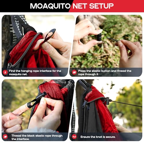 Camping Hammock Mosquito Net,Double & Single Portable Hammocks Hammocks with 2 Tree Straps,Hammock Tent for Travel Camping,Camping Accessories for Indoor Outdoor Hiking Backpacking Backyard Beach - color: Red&black, size: Large