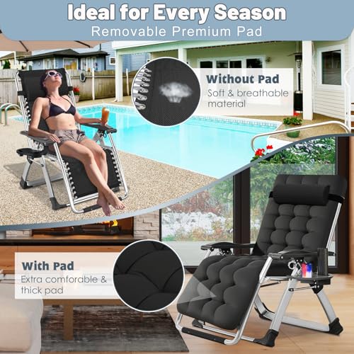 Slsy Zero Gravity Chair, Reclining Lounge Chair with Removable Cushion & Tray for Indoor and Outdoor, Patio Recliner Folding Reclining Chair - color: Arctic Black, style: Zero Gravity Chair