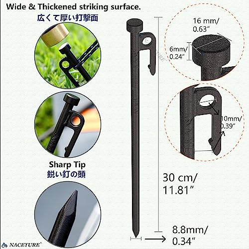 Heavy Duty Tent Stake 12 Inch 4 Pack with Camp Rope Guy Lines, Yard Stakes for Canopy, Camping Stakes for Ground, Tent Pegs Thickened Reinforced Nail Heads - color: Tent Stake 4 Pack