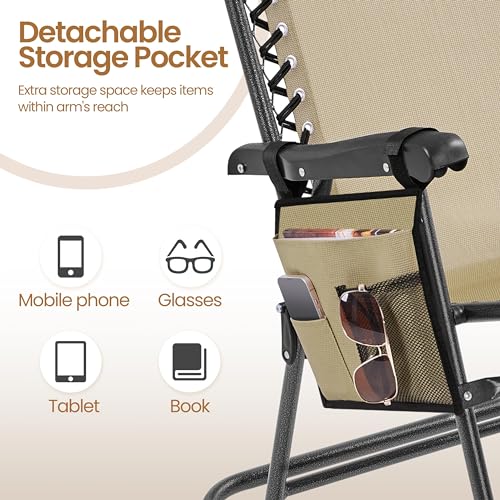 Yaheetech 26in Rocking Chair Outdoor Zero Gravity Folding Chairs Rocking Chairs Foldable Outdoor Reclining Lounge Chair for Outside Lawn with Cupholder/Pillow Ergonomic Design for Rest, Beige - color: Beige, size: 1 Pcs
