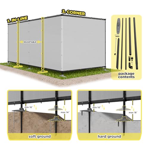 5' x 3' Gray Outdoor Privacy Screen Freestanding 240 GSM Privacy Fence Panels for Outside, Pool Fences with Poles, Backyard Temporary Fencing, Privacy Wall Ground Pole Fence - color: Gray, size: 5' x 3'