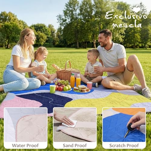 Exclusivo Mezcla Extra Large Waterproof Picnic Blankets 3 Layer, Sandproof and Foldable Outdoor Blanket for Beach Camping, Park and Travel - color: Abstract Yellow