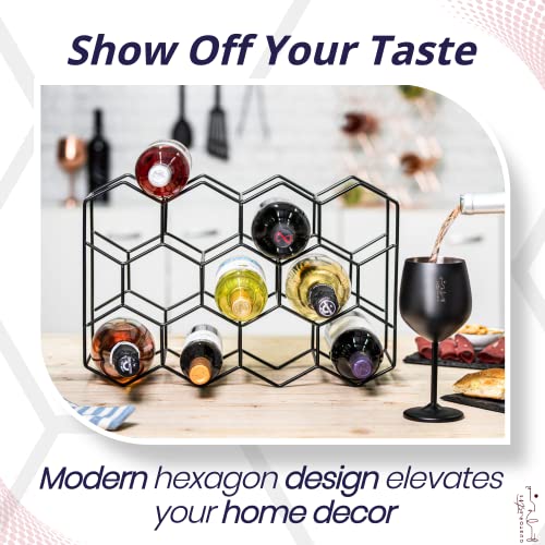 Gusto Nostro Countertop Wine Rack - 14 Bottle Freestanding Modern Black Metal Small - 3 Tier Tabletop Wine Holder Stand for Cabinet, Pantry - Wine Racks Countertop - No Assembly Required - color: Black, size: 14 Bottles