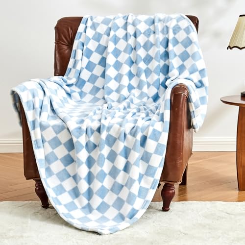 Edenleaf Checkered Blanket Flannel Throw Blankets Soft Cozy Checkered Grid Print Chessboard Gingham Pattern Throws for Bed Sofa Couch for All Seasons, 60x80 Inch, Blue - color: 01 Blue, size: Blanket-60"x80"