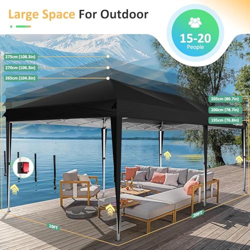 COBIZI 10x20 Pop up Canopy Tent Without Sidewall, Waterproof Portable Outdoor Canopy 10x20 Instant Shelter Tent for Parties, Wedding, Backyard, Carport with Carry Bag & 4 Sandbags(Black) - color: Black, size: 10x20FT without sidewall