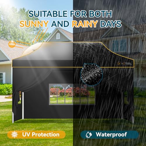 Hoteel 10x15 Pop Up Canopy Tent Heavy Duty with 4 Sidewalls, Waterproof Party Tent, Easy Set-up Commercial Instant Tents with Roller Bag & Sandbags, Hexagonal Leg (1-Year Warranty) - color: Black, size: 10×15 （4 Walls）