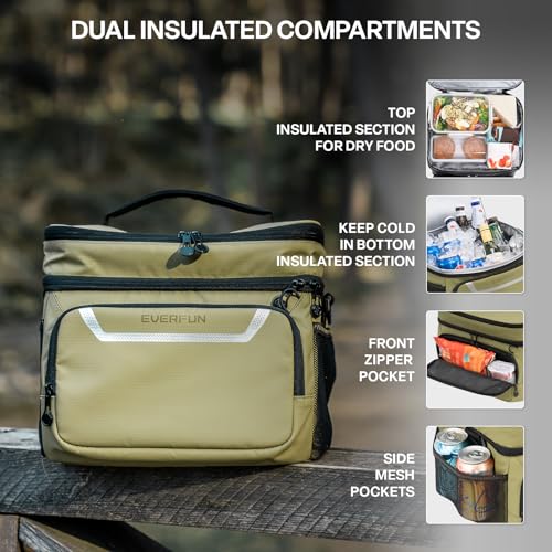 EVERFUN Small Compact Cooler Bag 24/48 Can Insulated Lunch Box Double Deck Soft Leak-Proof Waterproof Collapsible Ice Chest for Men Women Work Travel Car Trip Picnic Beach - color: Green Moss, size: Medium