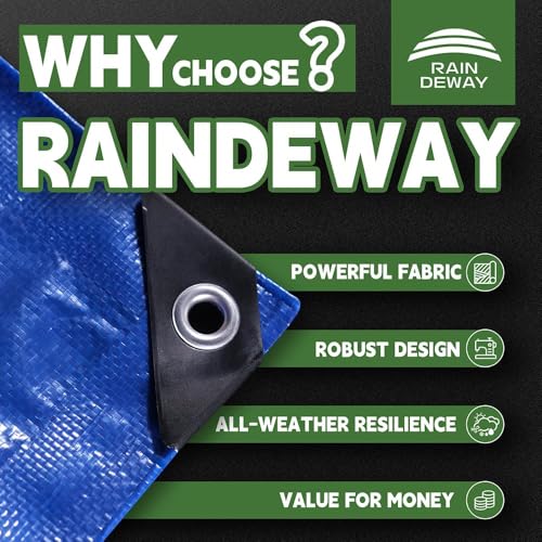 RAINDEWAY Small Tarps 5x7 Feet 8 Mil, UV Resistant, Durable, Multipurpose Waterproof Poly Tarp Cover with Metal Grommets and Reinforced Edges,Blue Tarp - color: Blue, size: 5x7 Feet-Finished Size