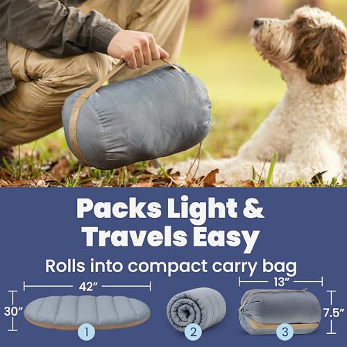 Travel Dog Bed (42" x 30")- Foldable & Packable for Travel, Road Trip, Camping– Lightweight, Water Resistant & Cozy with Soft Padding– Compact, Portable & Machine Washable– Large & Small Breeds: Grey - color: Foggy Trail