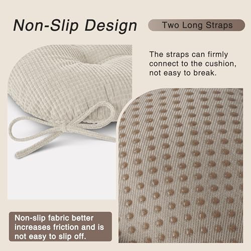 OVOV Dining Chair Cushions Set of 2 Soft Non-Slip Kitchen Chair Pads Tufted Seat Cushion with Ties for Kitchen Dining Room(18" x 16.5" x 3" Beige) - color: Beige