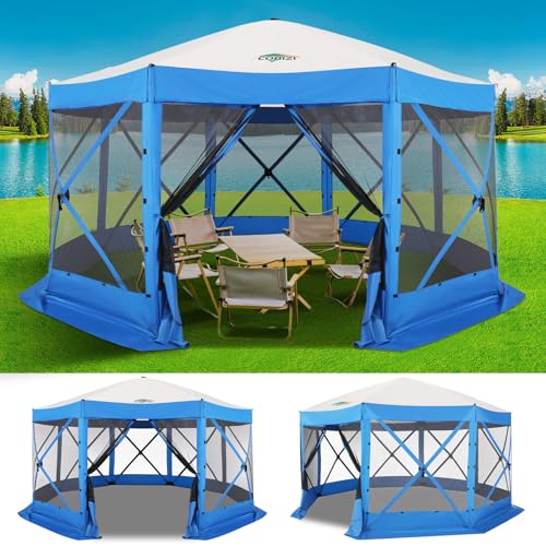 COBIZI 15x15 FT Pop Up Gazebo - Canopy Tent, Large Gazebos On Clearance with Sidewalls, Screened in Gazebo,carpas para Patio,Portable Screen Tents for 12-15 Persons Outdoor Camping, Backyard,Blue - color: Blue, size: 15x15ft Essential Gazebo