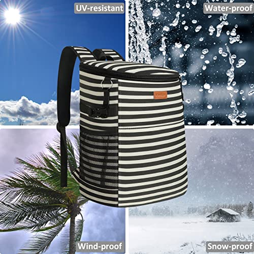 Camping Cooler Backpack 30 45 Cans, Soft Backpack Coolers Insulated Leak Proof Travel Cooler Bag Waterproof Lunch Picnic Beach Work Trip Thermal Bag Drink Beverage Beer Bag Cooler - color: Black White Stripe, size: 30 Cans