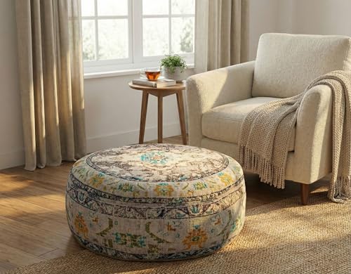 Mandala Life ART Bohemian Floor Cushion Cover Gray Round Meditation Pillow Case Boho Chic Pouf Ottoman Perfect Vintage Cushion for Living Room, Bedroom, Nursary or Children Room Cotton 24x8 Unstuffed - color: Grey