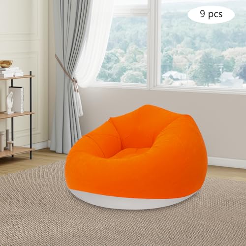 9 Pieces Inflatable Sofa with 2 Foot Pumps, Inflatable Chairs for Adults Kids, Blow Up Couch Camping Lounger, 264LBS Portable Air Sofa for Indoor Outdoor Party, Orange