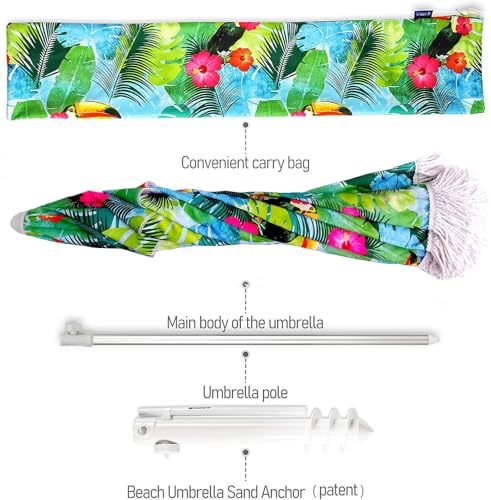 AMMSUN 6.5ft Heavy Duty HIGH Wind fringe Beach Umbrella with sand anchor Vent Tilt Portable Sun Shelter UPF 50+ Windproof Outdoor Sunshade Umbrellas Carry Bag for Patio Garden Pool Backyard Sports
