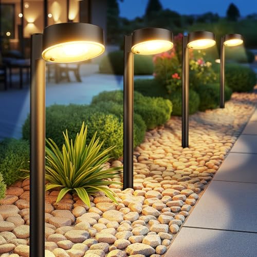 Ahaorigin 6 Pack Solar Pathway Lights Outdoor, 12 Brighter LED Solar Lights Outdoor Waterproof, Up to 12 Hrs Modern Path Light for Yard Garden Walkway Driveway Lawn - color: Warm White, size: 6 Pack