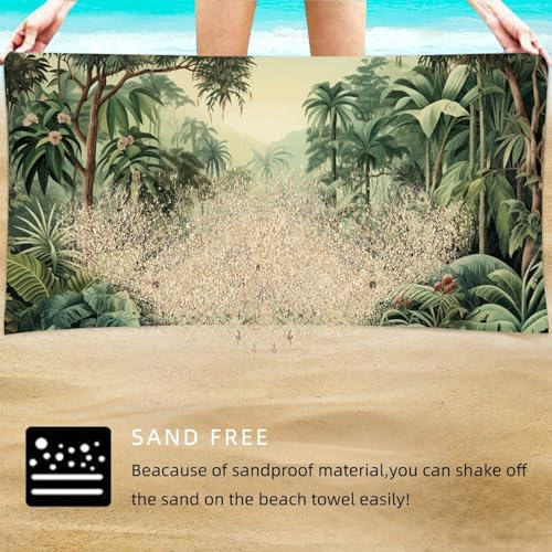 Beach Towel for Adults Tropical Jungle Forest Design Lightweight Quick Dry Blanket for Poolside Vacation Travel Outdoor - color: Rainforest Print 02