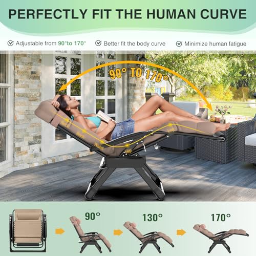 Suteck Oversized Zero Gravity Chair, 29In XL Outdoor Recliner Chair w/Removable Cushion&Headrest, Camping Lounge Chair w/Upgraded Lock&Footrest, Reclining Patio Chairs for Indoor Outdoor,500LBS - color: Wheat, size: XL 29 Inch