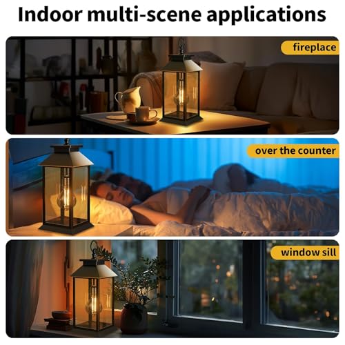 2 Pack Solar Lanterns Outdoor, Hanging Glass Solar Lights Waterproof, Dual Power Solar & 2*AA Battery, for Porch, Patio, Yard and Indoor Table or Mantel