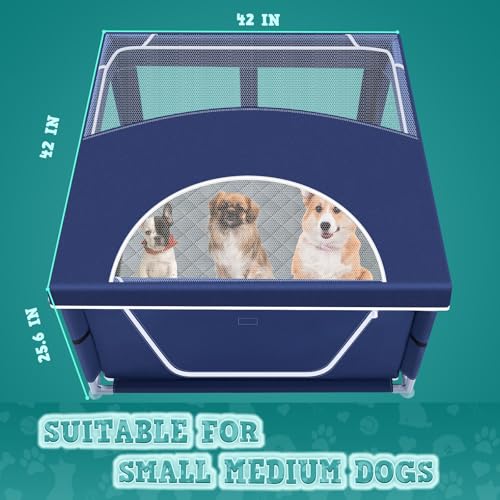 XVISHX 42x42 Inches Puppy Playpen with Cover&Dog Pads, Dog Playpen for Puppies or Small Dogs, Pet Playpen for Indoor & Outdoor, Sturdy Safety Dog Pen with Thickened Fabric - style: 42x42 IN WIth Cover&Pad