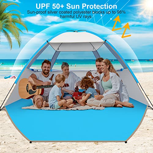 Gorich Beach Tent Sun Shelter for 3/4/6/8/10 Person with UPF 50＋ UV Protection, Lightweight & Easy Setup Beach Shade Canopy, Portable Beach Shade Tent Beach Cabana - color: Silver, size: 6 Person