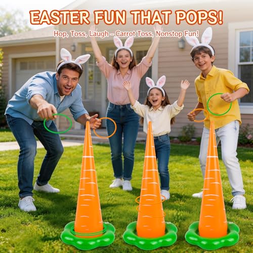 5 Pack Easter Inflatable Ring Toss Game, Outdoor Easter Games Set with 10 Plastic Rings and Pump, Family Carnival Party Favors Supplies