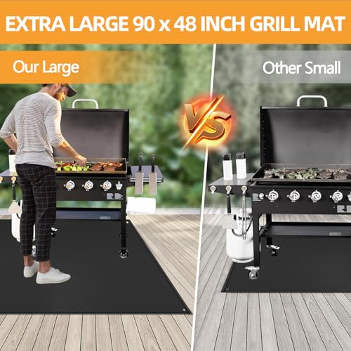 TOHONFOO 90 x 48 in Under Grill Mat Compatible with Blackstone 28in & 36in Griddle - Fireproof BBQ Mats for Grilling to Protect the Deck, Patio, Pavers - Griddle Mat Compatible with Blackstone - color: Black, size: 90x48x0.02in