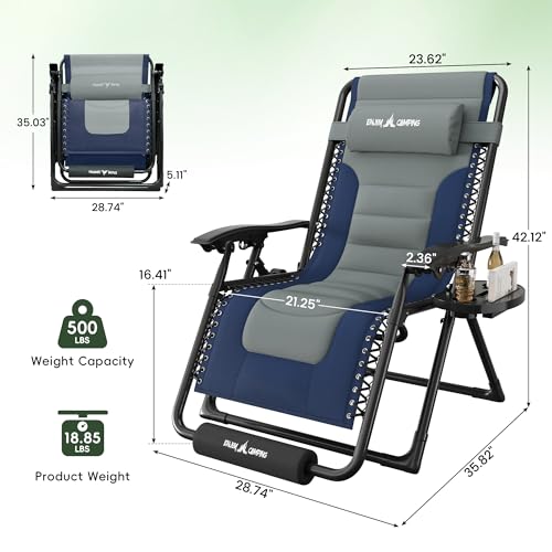 Amopatio Zero Gravity Reclining Patio Chair XL Foldable Lounge Chair with Removable Cup Holder/Headrest/Footrest 500LBS Capacity Portable for Outdoor Patio Pool Backyard,Blue-Gray - color: Blue-gray, style: 29in-1pc