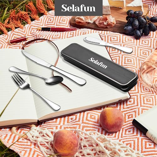 5-pieces Travel Set with Case Portable Silverware Utensils Set for work, Stainless Steel Reusable Flatware Set Cutlery Set for Camping Picnic Hiking Office (silver, 5.9) - color: Silver, size: 5.9 inch