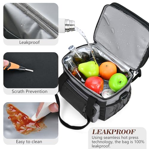 Lunch Box & Lunch Bag for Men Women, Large Insulated Adult Lunch Box, Leakproof Cooler Lunchbox with Bottle Opener for Work Picnic Beach, 16L, Gray - color: Gray & Black