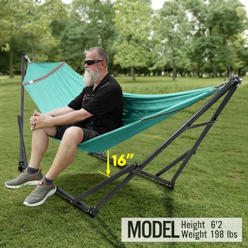 Tranquillo Universal Double Hammock with Stand Included for 2 Persons/Foldable Hammock Stand 600 lbs Capacity Portable Case - Inhouse, Outdoor, Camping, Sky - color: 1. Sky