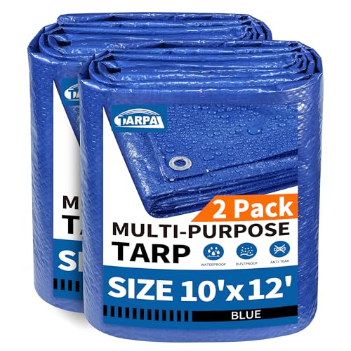 TARPAL 10x12 Feet Blue Tarp Waterproof (2 Pack) 5mil Multipurpose Protective Cover All Purpose Poly Tarps Cover for Firewood,Camping,Tent,Outdoor Furniture - color: Blue, size: 10x12 Feet(2-pack)-Finished size