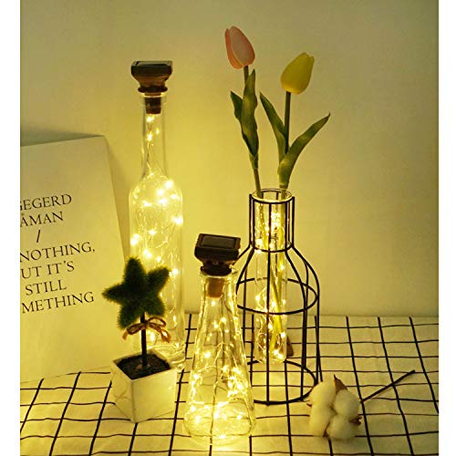 10 Pack Solar Wine Bottle Lights 20 LEDs Waterproof Fairy Cork String Silver Wire Craft Lights for Party, Wedding, Christmas, Holiday, Garden, Patio or Table Decor - color: Warm White, size: Square