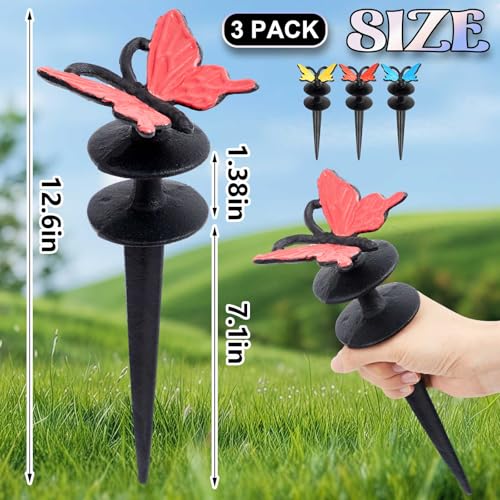 Tandefio 3 Pcs Colorful Butterfly Garden Hose Guide Stakes, Heavy Duty Decorative Antique Black Cast Iron Metal Hose Guides, Plant Protector for Lawn Yard Flower Bed - style: Butterfly