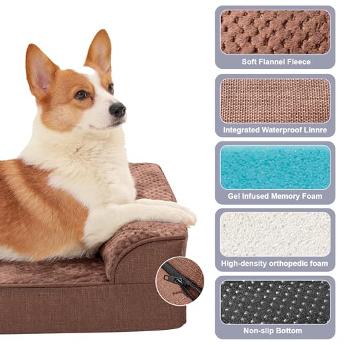 Rainmr Orthopedic Dog Beds for Large Dogs, Memory Foam Dog Beds Large Sized Dogs, Washable Removable Cover, Nonskid Bottom, Waterproof, for Indoor, Outdoor, Crate ＆ Car Use, 36x27x6 Inches, Brown Grey - color: Standard Version-Brown, size: 36.0"L x 27.0"W