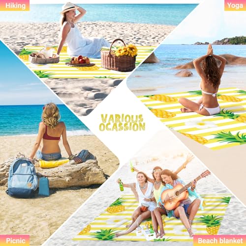Beach Blanket Waterproof Sandproof 1-7 Adult Oversized 78 '' × 81 '' Lightweight Durable Compact Sand Free Extra Large Beach Mat for Travel Camping Hiking Picnic - color: Pineapple, size: 78“x81”