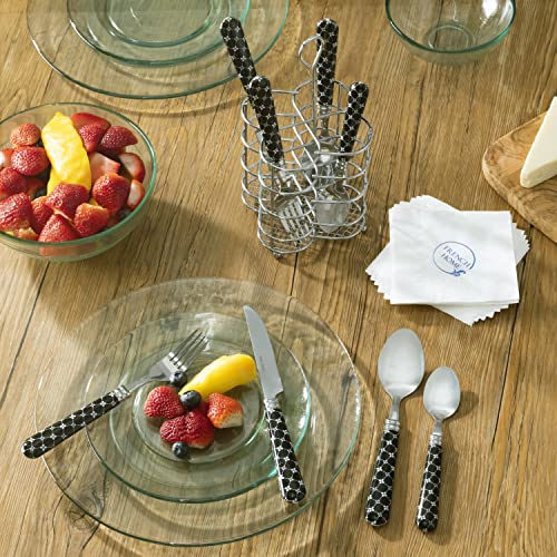 French Home Bistro 16-Piece Stainless Steel Flatware Set — Dinner Cutlery Set With Abstract Butterfly Design — Silverware Set Dishwasher Safe — Spoon & Fork And Knife Set — Modern Silverware Set For 4 - color: Black/White