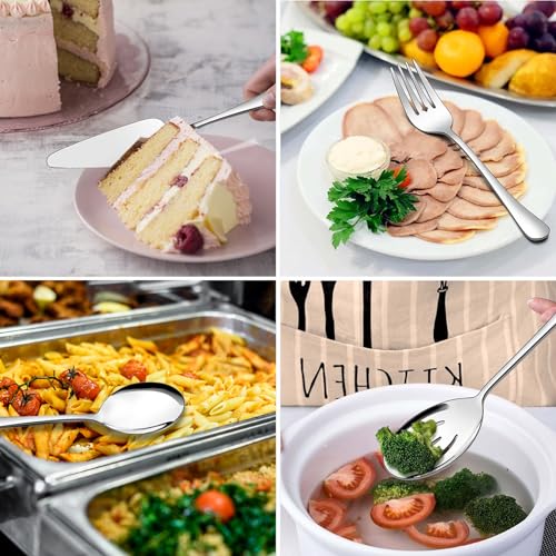 Serving Utensils, XEVOM 6-Piece Stainless Steel Serving Utensil Set Include Serving Spoon, Slotted Serving Spoon, Serving Fork,Serving Tong, Appetizers Tong,Pie Server (Silver), Regular - color: Silver