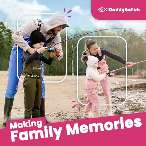 DaddyGoFish Kids Fishing Pole - Rod Reel Combo Tackle Box Starter Set - First Year Small Gear Kit for Boys Girls Toddler Youth Age Beginner Little Children - color: Pink (Essential Set), size: 5ft