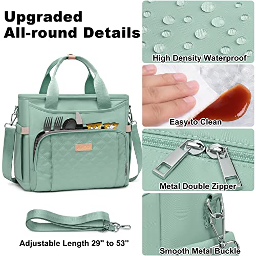 AIJIEKE Extra Large Lunch Bag for Women & Men, Insulated Leakproof Lunch Box for Work, Reusable Adult Lunch Tote with Shoulder Strap, Multi-Pocket Cooler Bag for Office, Picnic, Beach, Green - color: Green
