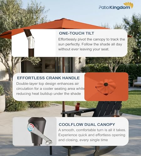 PatioKingdom 10FT Patio Umbrella with Push Button Tilt and Crank, Outdoor Market Umbrella with 8 Fiberglass Ribs, UV Protection Table Umbrella for Pool,Backyard,Garden,Deck - color: Orange, size: 10FT