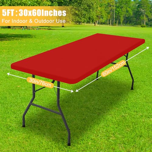 Rectangle Table Cloth, Waterproof Elastic Fitted Tablecloth for 5 Foot Folding Tables, Washable Polyester Tablecloths for Picnic, Camping, Outdoor (Red, 30"x60") - color: Red, size: 60" x 30" (Rectangular)