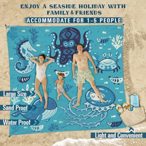 Famstar Beach Blanket Sandproof Waterproof 78''×81''1-5Adults Oversized,Compact Lightweight Durable Beach Mat for Travel Camping Hiking Picnic Blanket - color: Ocean Park, size: 78''×81''