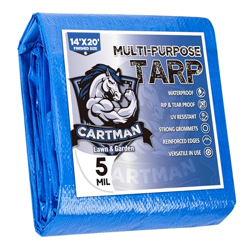 CARTMAN Finished Size 14x20 Feet Blue Poly Tarp 5 Mil Thick, Multipurpose Protective Cover for Camping, Tent, Boat, RV, Car - color: Blue/5mil, size: 14'×20'