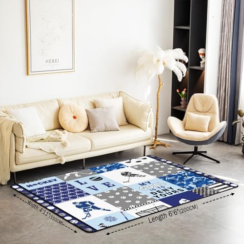 Erosebridal Ice Hockey Area Rug, Blue Camo American Flag Rug for Bedroom Sports Living Room Carpet, 6'6 x 4'11, Non Shedding, Non Slip, Machine Washable - color: Color 27, size: 4'11" x 6'6" (Rectangular)