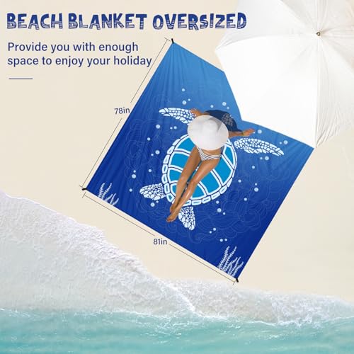 Beach Blanket Waterproof Sandproof 1-7 Adult Oversized 78 '' × 81 '' Lightweight Durable Compact Sand Free Extra Large Beach Mat for Travel Camping Hiking Picnic - color: Turtle2, size: 78“x81”
