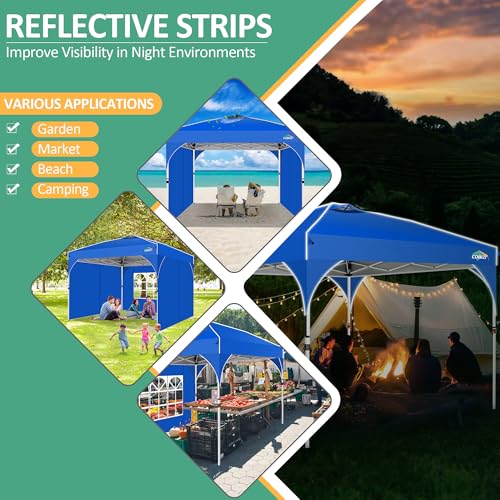 COBIZI Canopy Tent 10x10, Easy Up 10x10 Pop Up Canopy Tent for Party Camping, Party Tents with One Push Central Button Air Vent, Outdoor Gazebo Canopy Tent with Sidewalls and Reflective Strip(Blue) - color: Blue, size: 10x10ft with 3 sidewalls
